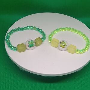 Kids Lucky Charm Beaded Bracelets - Green and Yellow